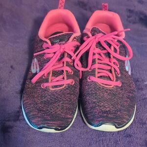 Skechers Black and Pink Knit Sneakers